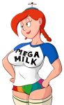  1girl aunt_grandma braids davidsanchan female_only ginger green_eyes hands_on_hips mega_milk propeller_hat red_hair redhead solo_female uncle_grandpa 