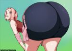  blue_eyes butt_expansion dat_ass dumptruck_ass exaggerated_anatomy gigantic_ass looking_back malitagonna naruto_shippuuden pink_hair sakura_haruno smirk 