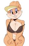 1girl 1girl 2017 4_fingers anthro bedroom_eyes big_breasts blonde_hair breasts buckteeth cleavage clothed clothing fur furry hair half-closed_eyes hua lagomorph leaning leaning_forward lingerie looking_at_viewer looney_tunes mammal mature_female navel orange_fur outie_navel patricia_bunny rabbit seductive simple_background slightly_chubby smile teeth warner_brothers