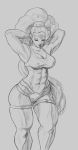 1girl abs cleavage closed_eyes cutesexyrobutts erect_nipples long_hair monochrome muscle muscular_female navel pointy_ears sketch skindentation solo sports_bra standing the_legend_of_zelda the_legend_of_zelda:_breath_of_the_wild thick_thighs thighs urbosa wide_hips