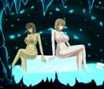  2_girls 2girls artist_name big_breasts breasts brown_hair chara chara_(undertale) duo feet_in_water female female_chara female_frisk female_human female_only foot_in_water frisk frisk_(undertale) hair human naked naked_female nipples nude nude_female scrambles-sama short_hair sitting undertale undertale_(series) water wet 