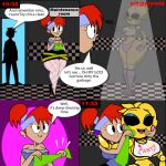 2_girls animatronic breasts cleaning_lady comic dexter's_laboratory dexter's_mom dialogue fat_ass five_nights_at_freddy's_2 pyramid_(artist) security_guard touching_body toy_chica toy_chica_(eroticphobia) younger_female yuri