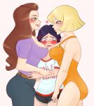  3_female_humans 3_girls adult adult_and_young_adult adult_female age_difference belt blue_eyes breast_smother breast_squeeze female_focus female_only from_the_hips_up fully_clothed gabby_(totally_spies) green_eyes head_in_cleavage jeans long_black_hair long_brown_hair mandy_(totally_spies) milf mole_under_eye older older_female older_woman_and_teenage_girl one-piece_swimsuit orange_swimsuit purple_eyes sandwiched short_blonde_hair short_shorts slimegummie stella_(totally_spies) sweat t-shirt totally_spies white_background young_adult young_adult_female young_adult_woman 