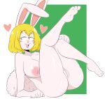 <3 1girl anthro ass barefoot better_version_at_source big_ass big_breasts blonde_hair blush breasts carrot_(one_piece) fur furry hair hat high_res jinu lagomorph legs_up mammal minkmen_(one_piece) nipples nude one_piece pinup pose pussy rabbit seductive smile text white_fur