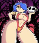 big_breasts blue_hair codykins123 gerph grin halloween halloween_costume skarpne skull yellow_eyes