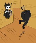  bendy_(batim) bendy_(bendy_and_the_ink_machine) bendy_and_the_ink_machine big_breasts big_penis black_and_white genderswap nipples paizuri through_wall wall 