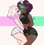 2_girls big_hips black_hair breasts dark-skinned_female dark_skin inkling kissing large_breasts marina marina_(splatoon) multiple_girls octoling pearl pearl_(splatoon) splatoon splatoon_2 white_hair white_skin yuri