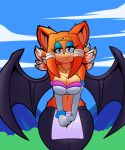 1girl anthro bat big_breasts big_thighs blue_eyes dreamcastzx1 ear_piercing echidna furry fusion hybrid jewelry mammal monotreme piercing potara rouge_the_bat sega sonic_the_hedgehog thick_thighs tikal_the_echidna voluptuous wide_hips wings