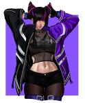 1girl abs bandai_namco big_breasts capcom cosplay female_only fighting_game juri_han kittymiya low-angle_view namco namco_bandai navel pantyhose pov reina_mishima reina_mishima_(cosplay) short_hair solo_female street_fighter tekken tekken_8 thigh_strap tomboy twitter