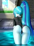 1_girl 1girl ass bent_over equestria_girls female female_only friendship_is_magic long_hair mostly_nude my_little_pony one-piece_swimsuit ponytail solo sonata_dusk sonata_dusk_(eg) standing standing_in_water swimsuit twistedscarlett60 water