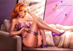 1girl ass bra daphne_blake female female_human female_only fishnet_stockings fishnets hairband high_heels human indoors ksulolka looking_at_viewer mostly_nude panties purple_hairband purple_high_heels red_hair redhead scooby-doo solo_female stockings thighs underwear