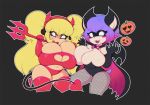  2_girls bat_wings breasts cosplay devil devil_costume enormous_breasts huge_breasts large_breasts multiple_girls scifijackrabbit shortstack smutbunny tiffy_cheesecake vampire 