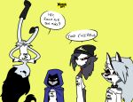  4girls adventure_time crossover dc_comics dcau fuck_me_(text) furry goth helluva_boss loona_(vivzmind) marceline octavia_goetia raven_(dc) red_eyes t-shirt teen_titans xierra099 