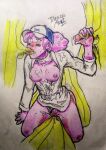 adventure_time banana_guard baseball_uniform breasts clothed cum cum_in_mouth cum_in_pussy cum_inside cum_on_body cumshot double_penetration drawn-hentai fellatio food_creature foursome handjob oral pink_hair pink_skin princess_bubblegum sex traditional_media traditional_media_(artwork) vaginal_penetration vaginal_sex