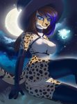 2017 anthro anus ariannafray_pr black_spots blue_eyes breasts brown_hair cheetah clothing collar detailed_background digital_media_(artwork) duo eyelashes fairy felid feline female fur genitals gloves hair handwear harness hat headgear headwear hi_res legwear magic_user mammal moon mostly_nude navel night nipples original outside pussy sitting sky spots spotted_body spotted_fur star starry_sky stockings surody witch witch_hat yellow_body yellow_fur