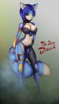 1girl alluring armor big_breasts blue_hair breasts cleavage clothing dareddakka dareddakka_(artist) furry green_eyes krystal nintendo pistol smile star_fox star_fox_assault tagme