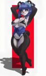  1girl big_ass big_breasts bikini black_skin blue_hair bremonqueen cute giant_panda lingerie nuwa_nightstone panda posing tail white_skin 