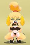 1girl animal_crossing anthro breasts cleavage dog_girl dongitos-too femsub furry happy_trance high_heels isabelle_(animal_crossing) kaa_eyes large_breasts nintendo open_mouth short_hair spiral_eyes squatting symbol_in_eyes tongue tongue_out