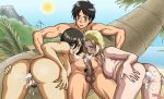 1boy 2_girls annie_leonhart ass attack_on_titan cum eren_jaeger female madoc male mikasa_ackerman multiple_girls pussy threesome uncensored