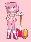 1girl amy_rose anthro blush boots bracelet breasts dress eyebrows eyelashes female female_only gloves green_eyes hairband hammer hand_on_hip hedgehog kempferzerol piko_piko_hammer pose sega smile solo sonic_(series)