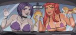 1girl 2_girls against_glass batman big_breasts breasts breasts_on_glass bruce_wayne car_wash dc_comics female_only koriand'r nipple_piercing piercing rachel_roth raven_(dc) shadowboxer starfire teen_titans