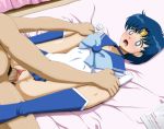 ami_mizuno bishoujo_senshi_sailor_moon boots choker circle_anco clothed_female_nude_male gloves hairless_pussy mizuno_ami no_panties pussy sailor_mercury serafuku sex skirt skirt_lift tiara vaginal vaginal_penetration