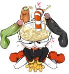 2017 animate_inanimate anonymous bukkake cum cum_in_a_cup cuphead_(character) cuphead_(game) disembodied_penis doppel erection heart humanoid male male/male not_furry object_head penis simple_background testicles uncut yaoi