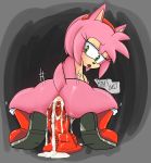 1girl 2017 amy_rose anal_masturbation anal_penetration areola ass boots breasts bullet43 dildo_sitting erect_nipples eyelashes fake_cum furry green_eyes hairband half-closed_eyes hedgehog looking_back mostly_nude open_mouth rear_view sega toying_self