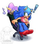 ! anthro blush chair clothing crossgender cuisine espio_the_chameleon footwear furry high_heels miniskirt musical_note office office_lady sega shoes simple_background skirt smile sonic_the_hedgehog surprise upskirt watermark white_background