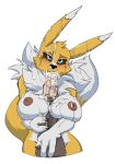  1girl 2017 3_fingers animal_genitalia animal_penis anthro big_breasts big_penis black_sclera blue_eyes blush breasts chest_tuft cum cum_between_breasts cum_in_mouth cum_inside cum_leaking cum_on_breasts cum_on_ear cum_overflow digimon ejaculation equine_penis erection excessive_cum fellatio fur furry huge_penis male male/female messy multicolored_fur nipples oral orgasm paizuri penis renamon sex simple_background tuft two_tone_fur white_background white_fur yawg yellow_fur 