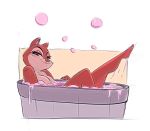 1girl 2017 anthro bathtub big_breasts black_eyes bubble chip_'n_dale_rescue_rangers chipmunk clarice_(chip_'n_dale) disney furry grin half-closed_eyes joelasko looking_at_viewer orange_fur sexy simple_background small_ears tan_fur