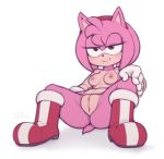  1girl amy_rose anus areola boots breasts clitoris eyelashes furry gloves green_eyes hairband half-closed_eyes hedgehog kekitopu mostly_nude nipples presenting_pussy pussy sega sitting smile spread_legs 