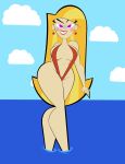 beach big_breasts bikini blonde_hair codykins123 hot red_swimsuit sling_bikini the_fairly_oddparents thick_thighs white_skin