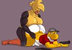 anthro ass ass_grab avian big_ass big_breasts bird booty breast_press breasts bubble_butt cheeks chica_(fnaf) chicken chuy_(character) crisis-omega deep_penetration dinosaur five_nights_at_freddy's flashlight furry futanari futanari_on_male implied_futanari intersex/male interspecies muscle muscle_bird muscular muscular_futanari night_guard penetration penis phat_booty smacking_cheeks struggling tablet thick_ass yellow_skin yoshi