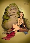 1girl breasts female female_human hutt jabba_the_hutt nipple_piercing nipples princess_leia_organa return_of_the_jedi slave_bikini slave_collar slave_leia star_wars tarusov_(artist)