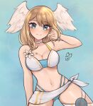 1girl alluring big_breasts bikini blue_eyes brown_hair eunie_(xenoblade) head_wings high_res long_hair navel official_alternate_costume purrlucii sarong swimsuit wings xenoblade_(series) xenoblade_chronicles_3