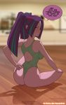 1_girl 1girl aria_blaze aria_blaze_(eg) ass blush english_text equestria_girls female female_only friendship_is_magic leotard leotard_pull looking_at_viewer mostly_nude my_little_pony rambon7 sitting solo speech_bubble