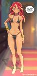 1_girl 1girl bikini bracelets english_text equestria_girls female female_only friendship_is_magic indoors long_hair looking_at_viewer micro_bikini mostly_nude my_little_pony rambon7 solo speech_bubble standing sunset_shimmer sunset_shimmer_(eg) two-tone_hair underwear