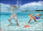  1girl 2020 anthro beach breasts canid canine detailed_background digital_media_(artwork) disney fish fox fur genitals grey_body grey_fur judy_hopps lagomorph leporid link6432 male mammal marine nick_wilde nipples nude ocean orange_body orange_fur partially_submerged partially_underwater_shot purple_eyes pussy rabbit red_fox sea seaside skinny_dipping submerged swimming underwater water you_gonna_get_raped zootopia 