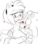 1boy 1girl amy_rose areola ass blush bracelet buttjob erect_nipples erection eyelashes furry gloves hairband half-closed_eyes hand_on_head hearlesssoul hedgehog humanoid_penis lineart male/female on_bed open_mouth penis rear_view sega small_breasts smile sonamy sonic_the_hedgehog stockings sweat