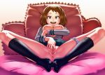  1girl apostle_(artist) boku_no_hero_academia breasts female_only looking_at_viewer my_hero_academia ochako_uraraka on_bed pussy school_uniform schoolgirl solo_female spread_legs spread_pussy uraraka_ochako 