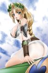  1041_(toshikazu) 1girl alluring ass big_breasts blonde_hair bracer braid breasts from_behind green_eyes long_hair looking_at_viewer looking_back milf open_mouth panties see-through silf sitting sophitia_alexandra soul_calibur soul_calibur_ii soul_calibur_iii soul_calibur_vi soulcalibur soulcalibur_ii soulcalibur_iii underwear 