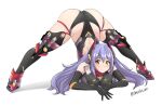  1girl alluring android android_girl ass big_breasts black_leotard boots breasts core_crystal gloves highleg highleg_leotard jack-o_pose jarckius joints leotard leotard_under_clothes long_hair looking_at_viewer nintendo orange_eyes poppi_(xenoblade) poppi_qtpi_(xenoblade) purple_hair short_shorts shorts thigh_high_boots xenoblade_(series) xenoblade_chronicles_2 