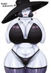 alcina_dimitrescu black_hair gigantic_ass gigantic_breasts hat hourglass_figure lady_dimitrescu naughty_face resident_evil resident_evil_8:_village smirk vampire voluptuous white_skin yellow_eyes zxcv