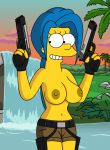 breasts grin guns marge_simpson nipples shorts the_simpsons topless