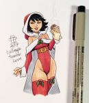 1girl 2017 ashi_(samurai_jack) black_hair callmepo christmas christmas_outfit daughters_of_aku hips mistletoe pinupsushi samurai_jack santa_costume thick_thighs thighs