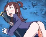 1girl 1girl 2010s ahegao ass ass_shake atsuko_kagari bent_over blush bottomless breasts dress eyes_rolled_back gif kushishekku little_witch_academia long_sleeves nopan open_mouth penetration penis pussy sex staff straddling tongue uncensored vaginal wide_sleeves