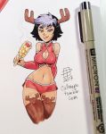 1girl asian big_hero_6 callmepo christmas corn_dog deer deer_costume front_view gogo_tomago goth goth_girl looking_at_viewer marvel non-nude pinupsushi thick_thighs