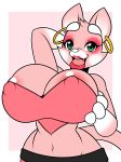 1girl 1girl 2017 anthro areola big_breasts bimbofication blue_eyes breasts cat clothed clothing ear_piercing eyelashes feline furry hand_behind_head high_res kloudmutt lipstick looking_at_viewer makeup mammal navel nipple_bulge open_mouth piercing shima_luan slit_pupils super_planet_dolan