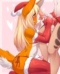  anthro blonde_hair canine christmas clothing dk- erection fellatio fox furry girly hair handjob hat holidays iwbitu legwear licking long_hair male male/male mammal oral penis penis_lick penis_ribbon ribbons santa_hat sex stockings tongue tongue_out 